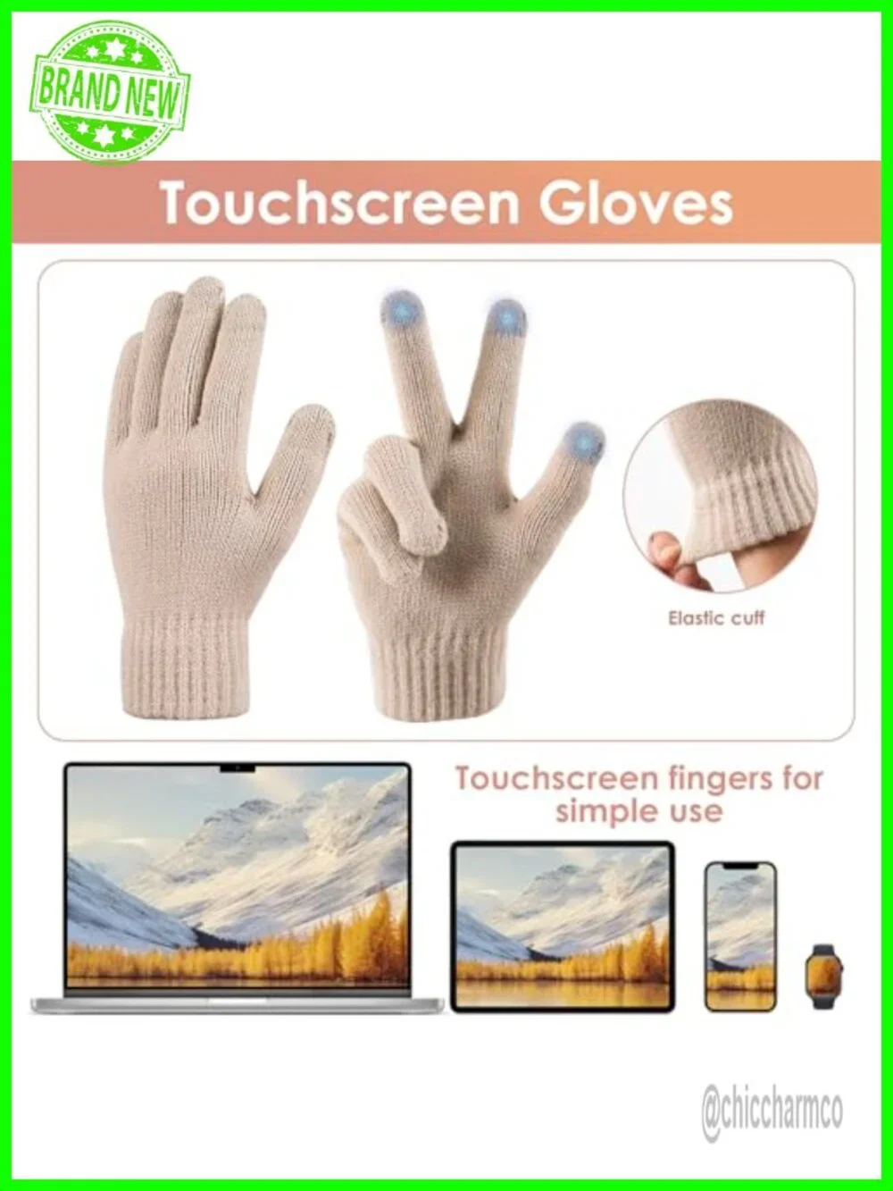 Winter Beanie Hat Gloves Set Fleece Lined PomPom Touchscreen Gloves